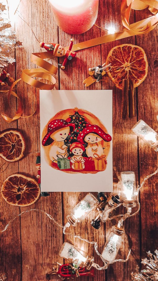 Papeterie Carte de Noël - Famille Champignon à Noël