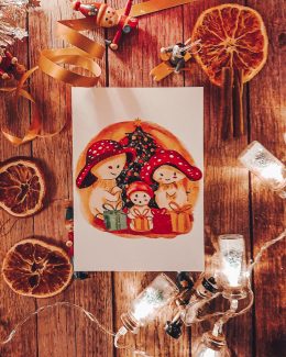 Papeterie Carte de Noël - Famille Champignon Noël