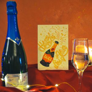 Carte de Voeux Happy New Year avec champagne  2022