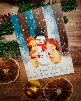 Carte de Voeux "FAMILLE CHAMPI IN THE SNOW"