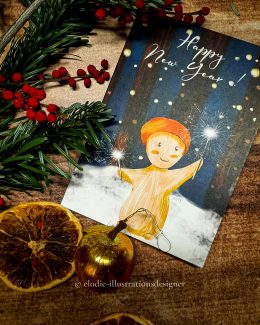 Carte de Voeux "PETIT CHAMPI & FEU D'ARTIFICE"