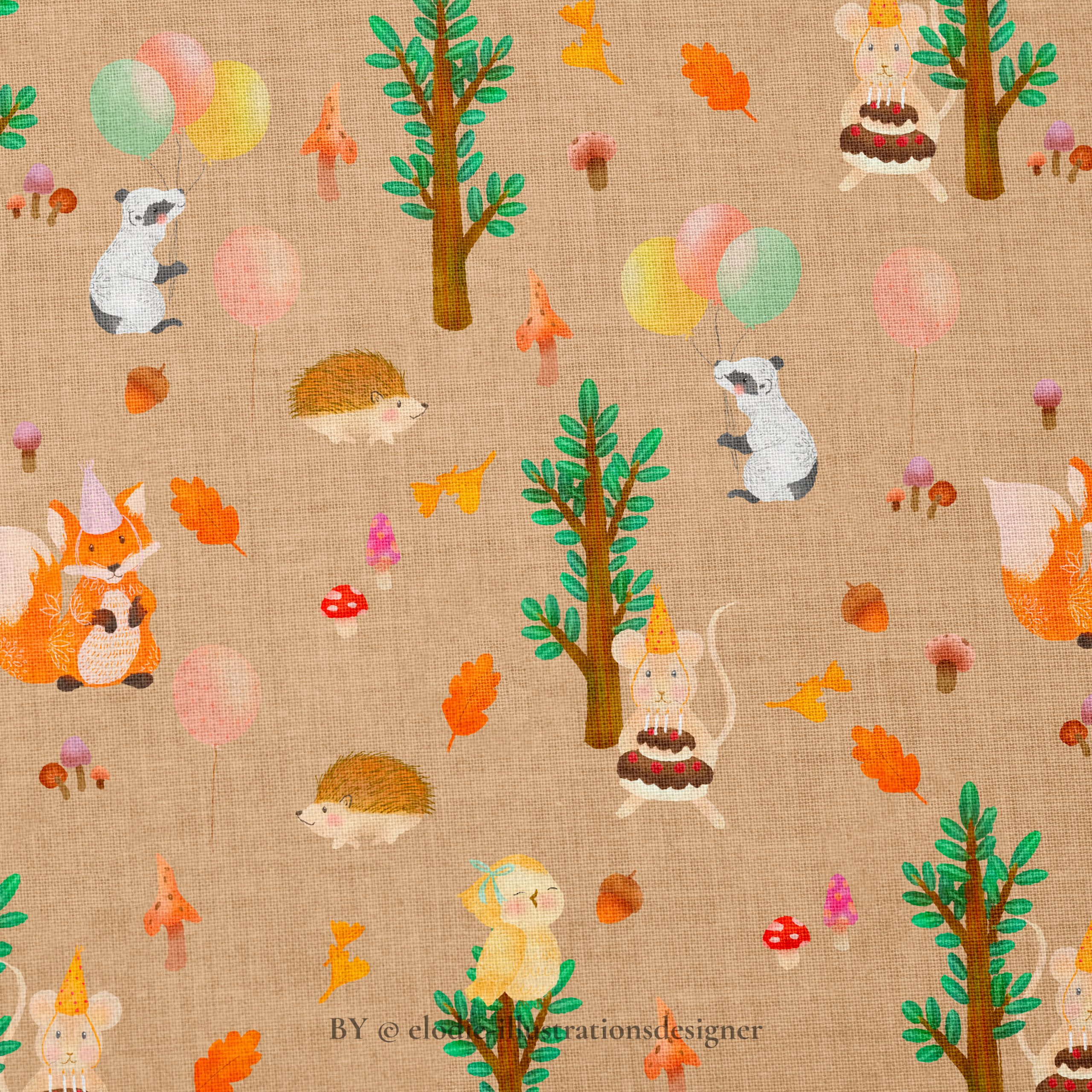 TEXTILES PATTERNS  "WOODLAND BIRTHDAY COLLECTION"